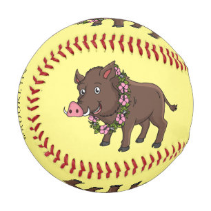Balle De Baseball Caricature mignonne sanglier et fleurs