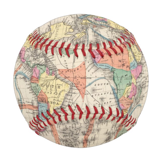 Balle De Baseball Carte Atlas mondial avec courants et alizés (Devant)