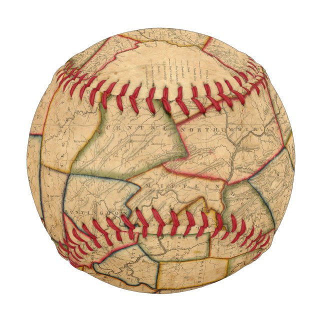 Balle De Baseball Carte De L'État De Pennsylvanie (Devant)