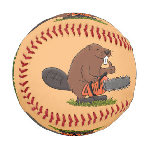 Balle De Baseball Castor drôle avec humour de dessin animé de tronço