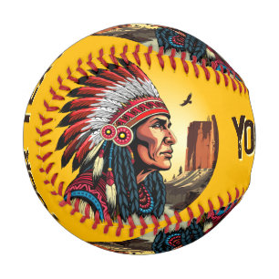 Balle De Baseball Chef amérindien sur paysage sauvage coucher de sol