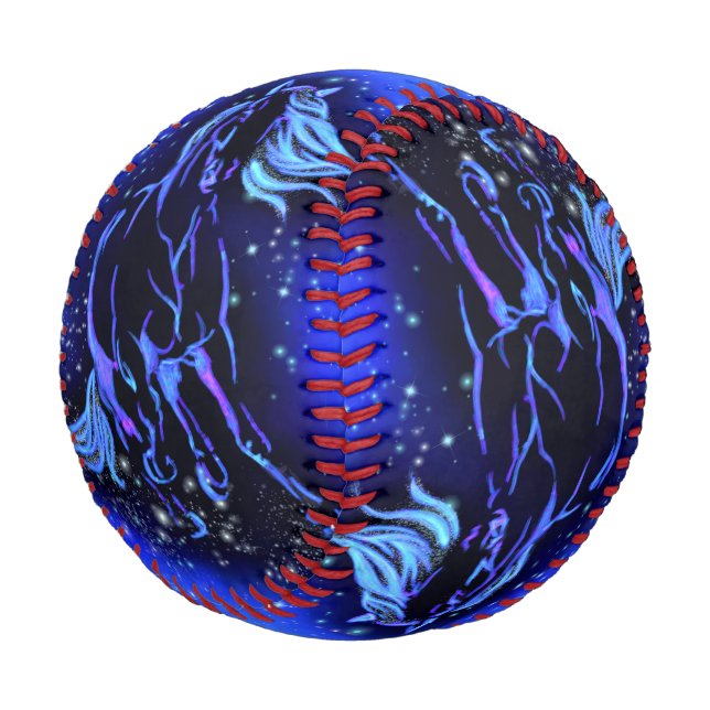 Balle De Baseball Cheval De Baseball Bleu Courant À Starry Night (Angle)