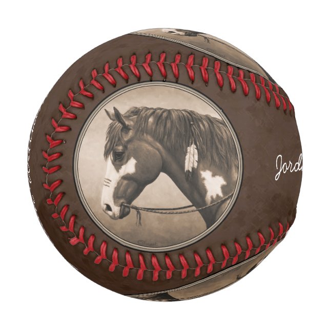 Balle De Baseball Cheval de guerre indien Pinto à Sepia (Devant Gauche)