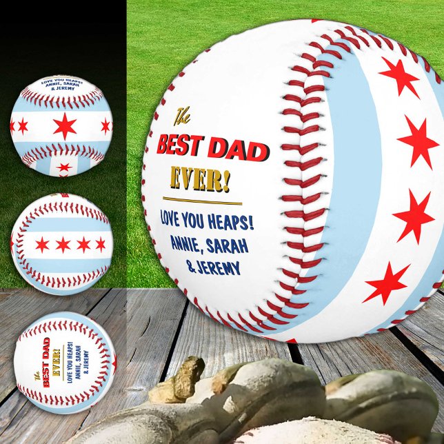 Balle De Baseball Chicago Best Dad, patriotique États-Unis, Chicago  (Créateur téléchargé)