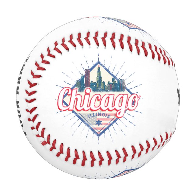 Balle De Baseball Chicago Illinois États-Unis Retro Skyline États-Un (Devant Gauche)