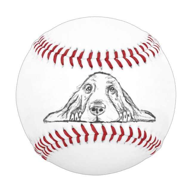 Balle De Baseball chiot basset hound noir blanc yeux de chien simple (Devant)