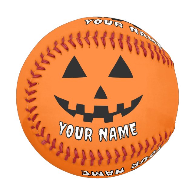 Balle De Baseball Citrouille orange personnalisé Halloween Votre Nom (Devant Gauche)