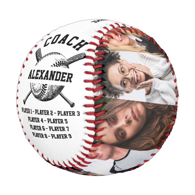 Balle De Baseball Coach avec personnalisation 9 photos & Noms des jo (Angle)