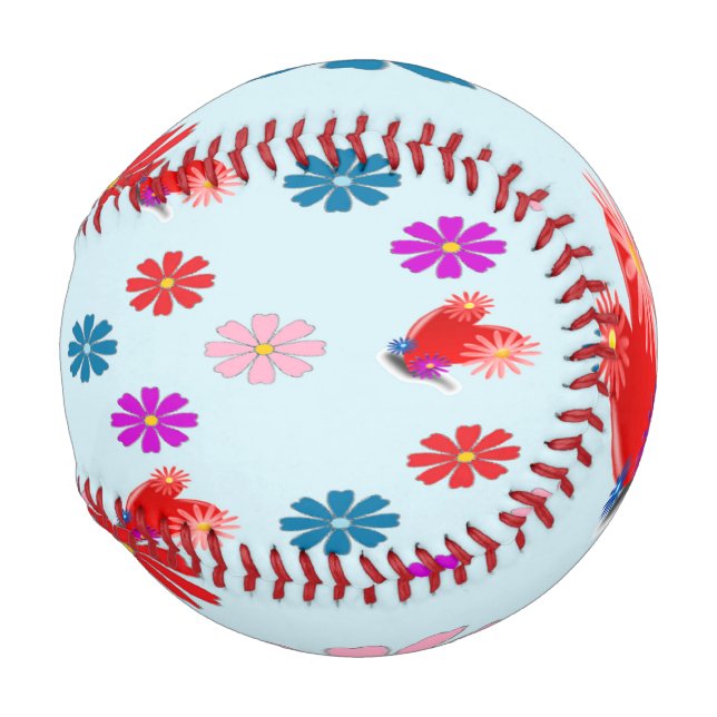 Balle De Baseball Coeurs et marguerites en bleu (Dos Gauche)