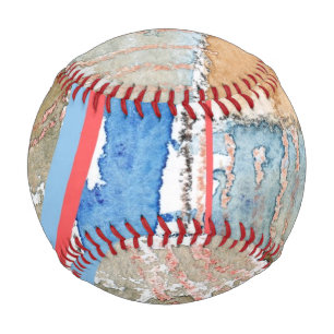 Balle De Baseball collage d'art abstrait, milieux mixtes et aquarell