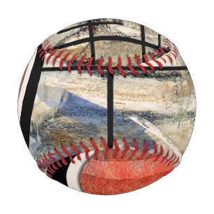 Balle De Baseball collage d'art abstrait, milieux mixtes et aquarell
