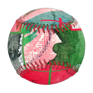 Balle De Baseball collage d'art abstrait, milieux mixtes et aquarell