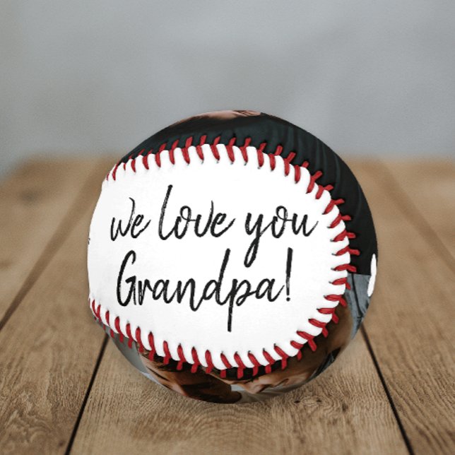 Balle De Baseball Collage de 2 photos avec écriture manuscrite Nous  (A great gift for grandpa with handwritten we love you and 2 photo collage. )