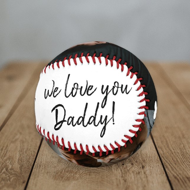Balle De Baseball Collage photo 2 Nous t'aimons Papa écrit à la main (Great gift for dad with black and white handwritten we love you daddy and 2 photo collage.)