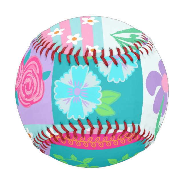 Balle De Baseball Conception de fleurs vibrantes en fleurs (Devant)