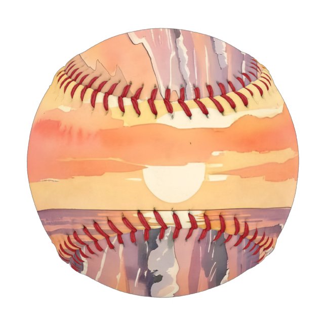 Balle De Baseball Coucher de soleil sur la plage avec des oiseaux (Devant)