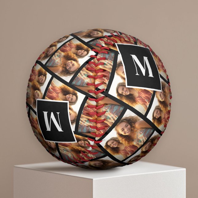 Balle De Baseball Créer un collage photo personnalisé - 1 monogramme (Custom Photo Baseball)