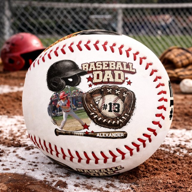 Balle De Baseball Custom Baseball Dad Photo Name (Créateur téléchargé)