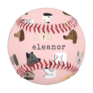 Balle De Baseball Cute Chien Face Rose Whimsical Personnalisé
