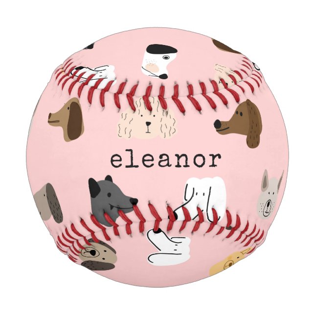 Balle De Baseball Cute Chien Face Rose Whimsical Personnalisé (Devant)