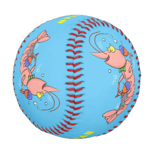 Balle De Baseball Cute happy shrimp, dessin animé de crevettes