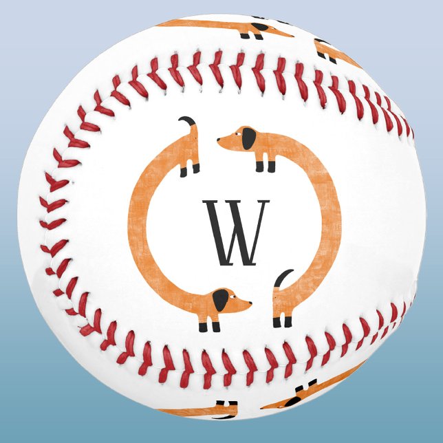 Balle De Baseball Dachshund drôle Monogramme Chien Saucisse Viennois (Fun Dachshund Wiener Sausage Dog monogram initial baseball for animal lovers)