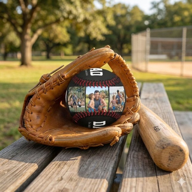 Balle De Baseball Dad Est. Bold White Font 3 Photo Fathers Day Gift  (Créateur téléchargé)