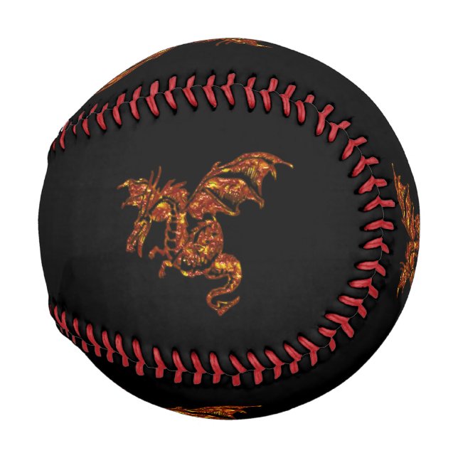 Balle De Baseball Dragon flamboyant sur noir (Dos Gauche)