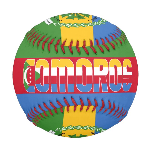 Balle De Baseball Drapeau et armoiries des Comores Patriotique (Devant)