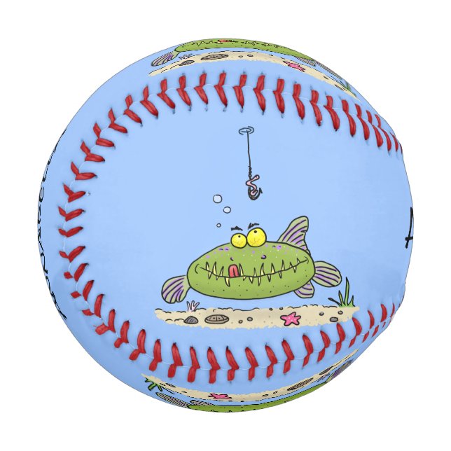 Balle De Baseball Drôle gras affamé poisson vert dessin de pêche (Devant Gauche)