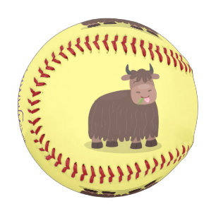Balle De Baseball Drôle joyeux yak mangeant de l'herbe dessin d'illu
