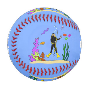 Balle De Baseball Drôle plongeur et poisson mer créatures dessin ani