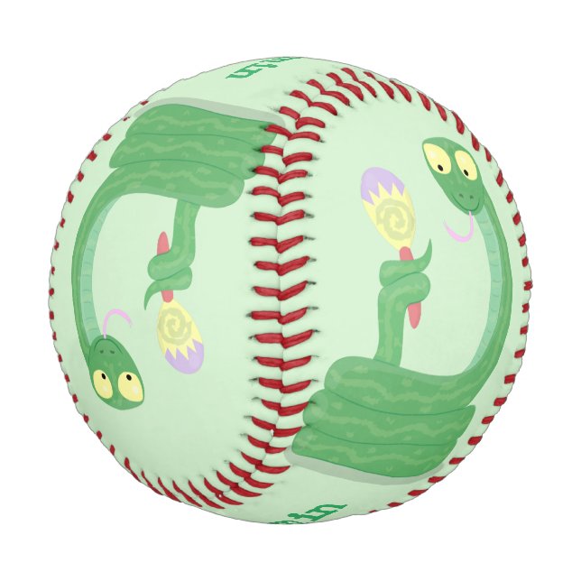 Balle De Baseball Drôle serpent vert avec caricature maraca (Angle)