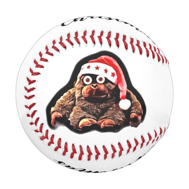 Balle De Baseball Drôle singe de Noël sur chapeau santa (Devant Gauche)