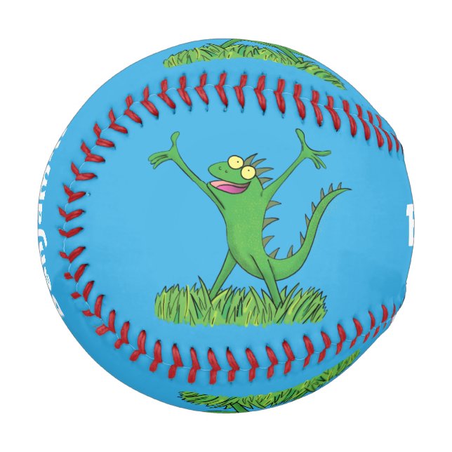 Balle De Baseball Drôle vert souriant animé lézard d'iguane (Devant Gauche)