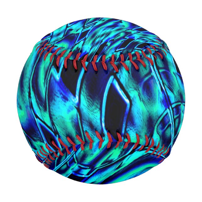 Balle De Baseball Effet métallique avec image bleue et verte croisée (Devant)
