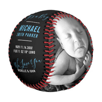 Balle De Baseball Élégant bleu noir Faire-part de naissance 2 Nom de