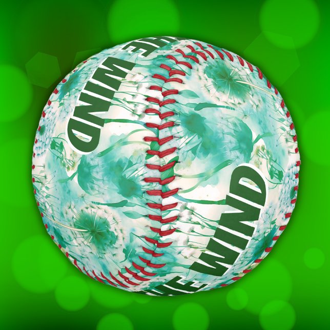 Balle De Baseball Élégant Dandelion Monogramme vert et blanc | (Créateur téléchargé)