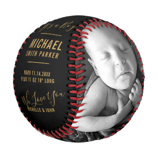 Balle De Baseball Elegant Gold Black Baby Faire-part de naissance 2