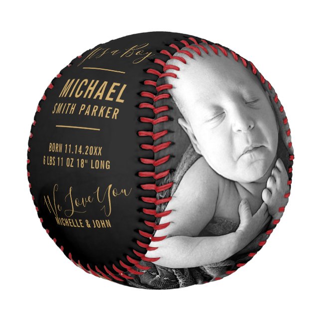 Balle De Baseball Elegant Gold Black Baby Faire-part de naissance 2  (Angle)