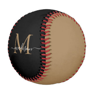 Balle De Baseball Élégant Monogramme d'or noir Feminine Nom du scrip