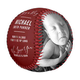 Balle De Baseball Élégant Red Baby Faire-part de naissance 2 Nom pho