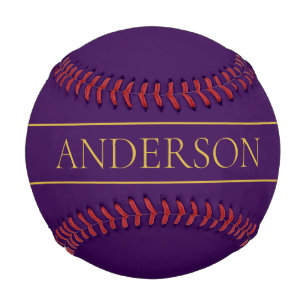 Balle De Baseball Élégant texte personnalisable Gold & Deep Purple