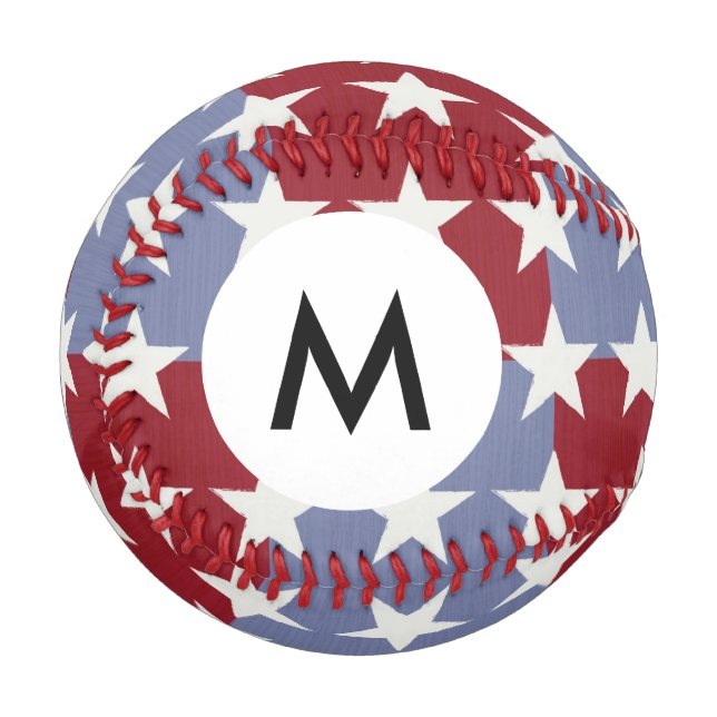 Balle De Baseball Étoiles et bandes monogrammes (Devant Gauche)