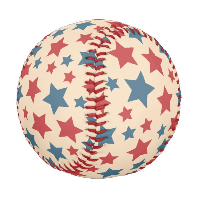 Balle De Baseball Étoiles rouges et bleues, 4 juillet, fond beige (Angle)