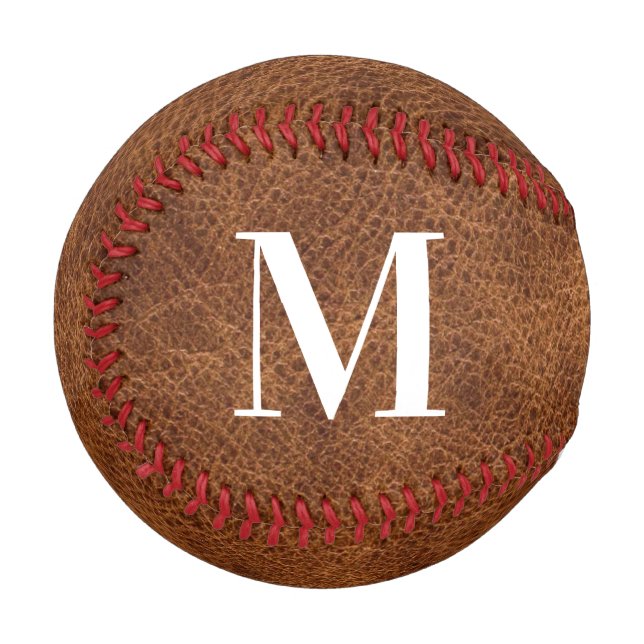 Balle De Baseball Faux cuir marron moderne Monogramme (Devant Gauche)