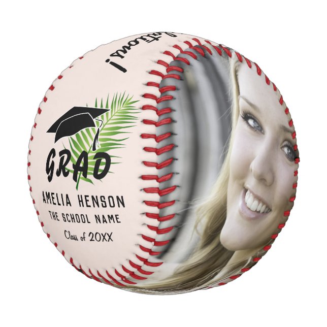Balle De Baseball Félicitations Diplômés Feuille Tropicale Photo (Angle)
