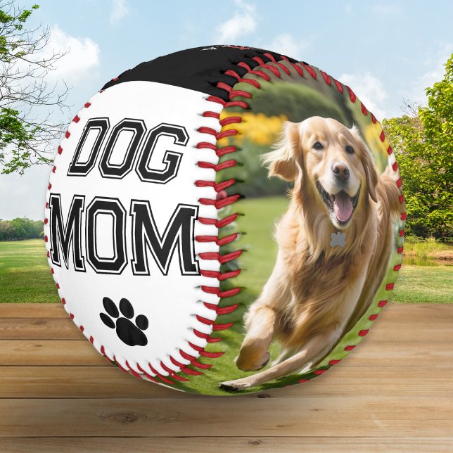 Balle De Baseball Fête des mères de chien Photos Monogrammes (A stylish baseball for the Dog Mom, to personalize with two custom pet photos and a monogram)