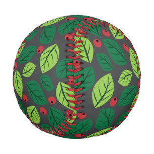 Balle De Baseball Feuilles verts, Berries Rouges, Motif Des Feuilles