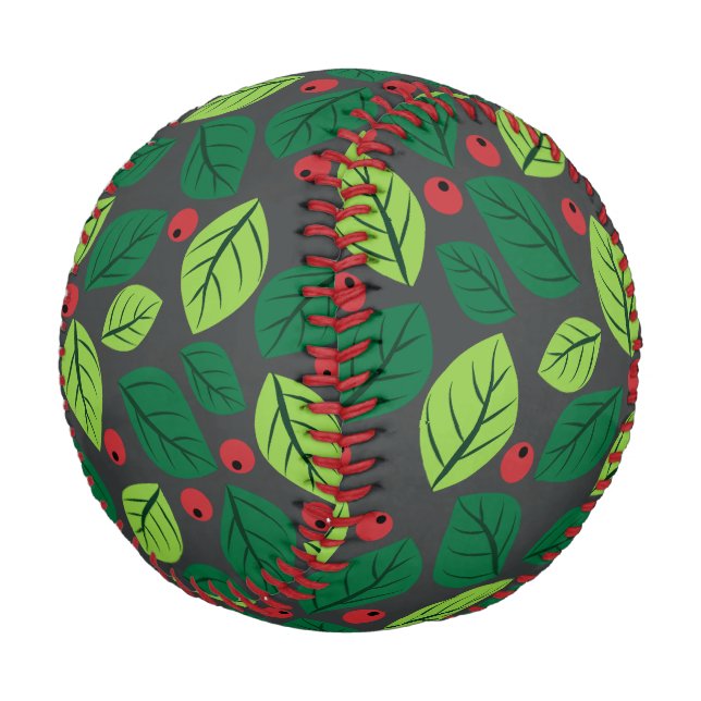 Balle De Baseball Feuilles verts, Berries Rouges, Motif Des Feuilles (Angle)